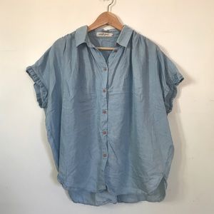 Light weight button up blue top